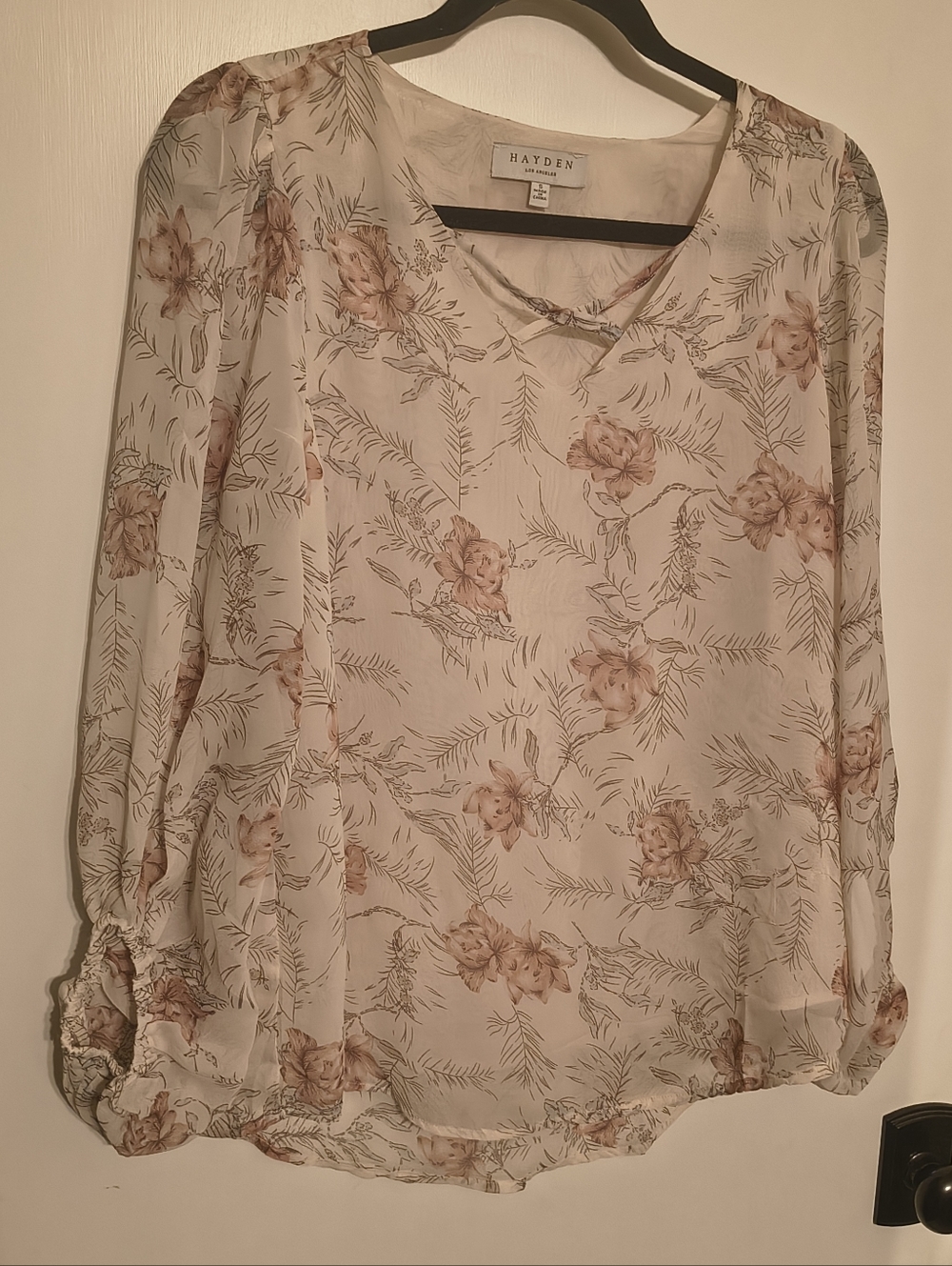 Hayden Sheer Floral Blouse in Cream and Blush
